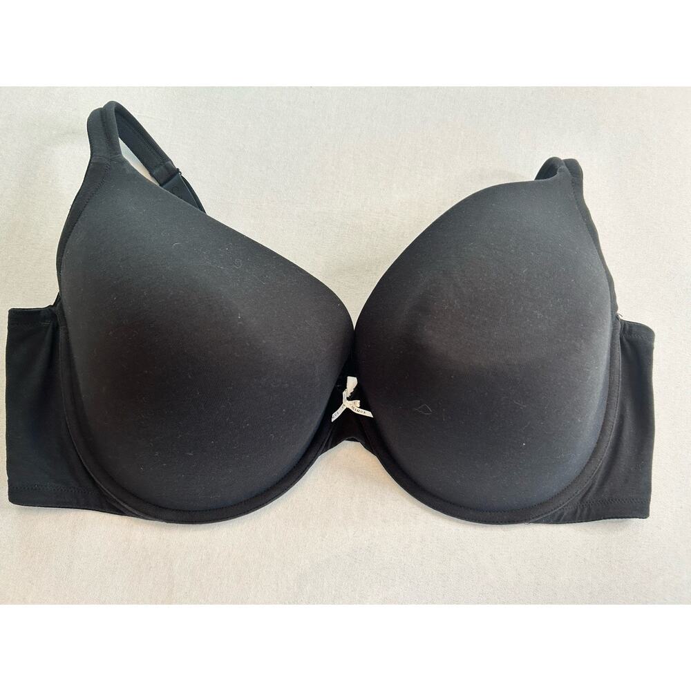 Cacique Boost Plunge‎ Bra 48DDD Black Underwire Cotton Blend Black